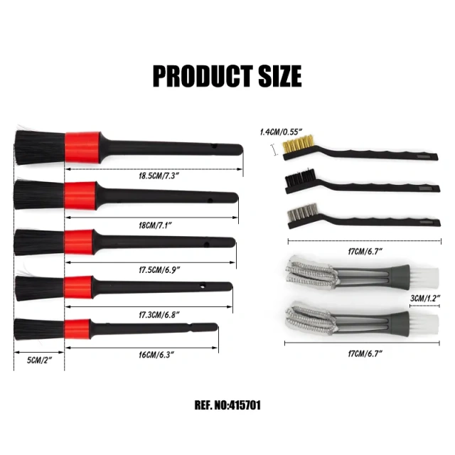 10pcs Car Detailing Wash Long Soft PP Bristle Brushes Set for Cleaning