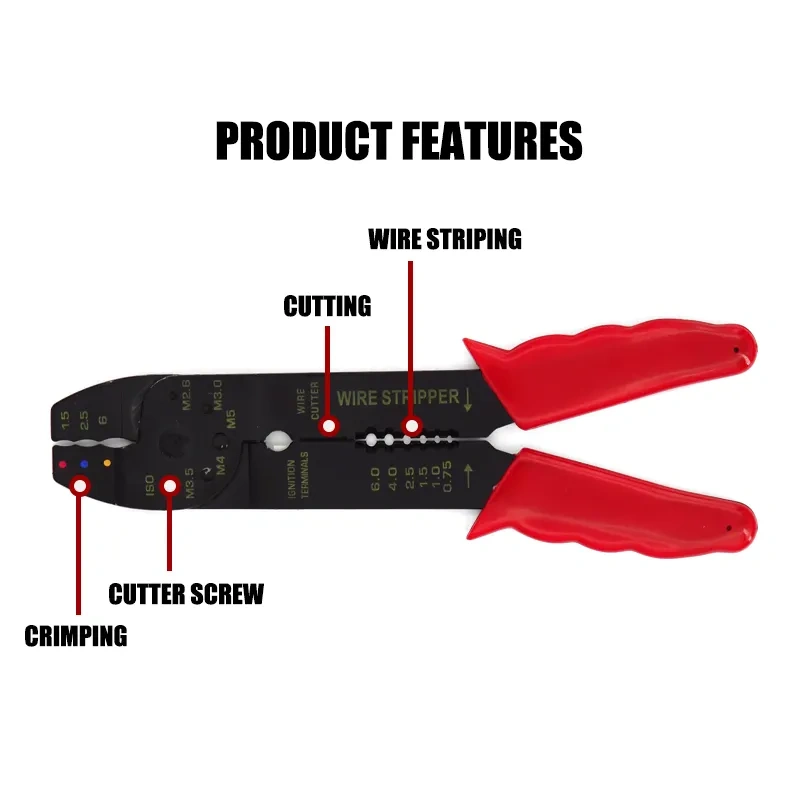 8" Crimping Tool Wire Stripper Cutter Wire Stripping Tool Multi-Function Hand Tool