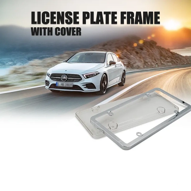 High Quality Car Chrome ABS License Plate Frame with PC License Plate Cover