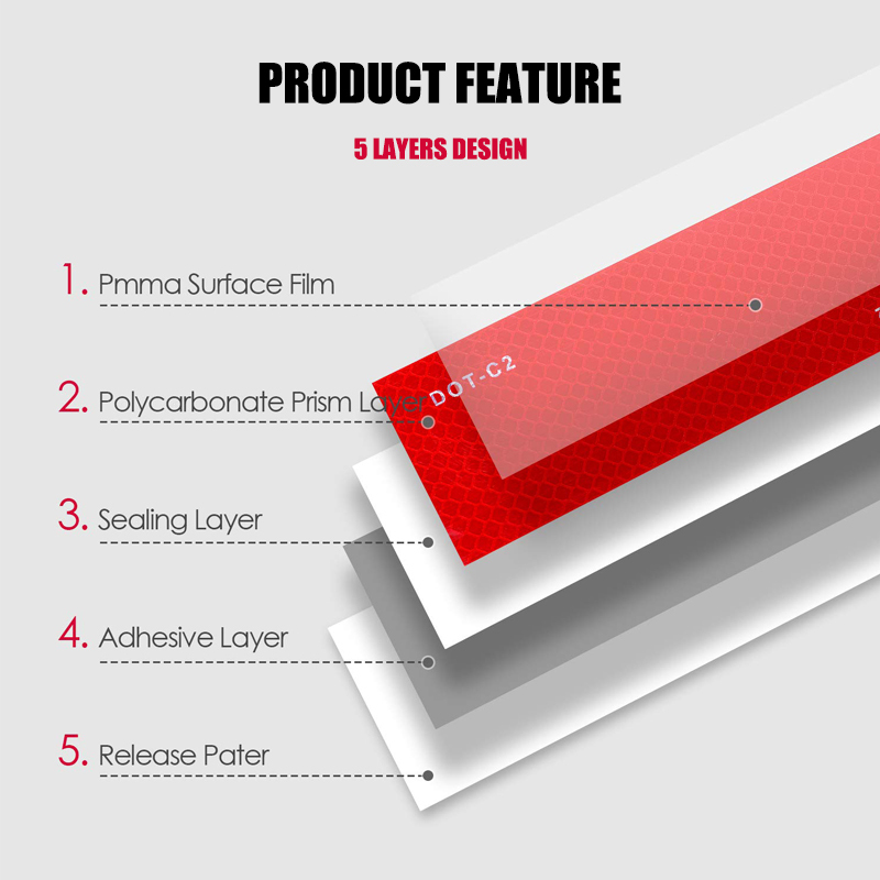 DOT-C2 Flexible red and white PET Reflective Safety Tape