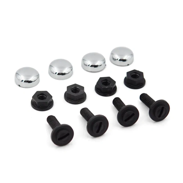 Set of 4 Pack Nylon Car License Plate Fasteners Screws Chrome ABS Caps Cover