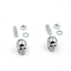 Set of 2 Pack Chrome Die Cast Skull Head License Plate Fasteners Screws