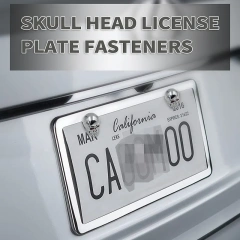 Set of 2 Pack Chrome Die Cast Skull Head License Plate Fasteners Screws