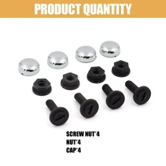 Set of 4 Pack Nylon Car License Plate Fasteners Screws Chrome ABS Caps Cover