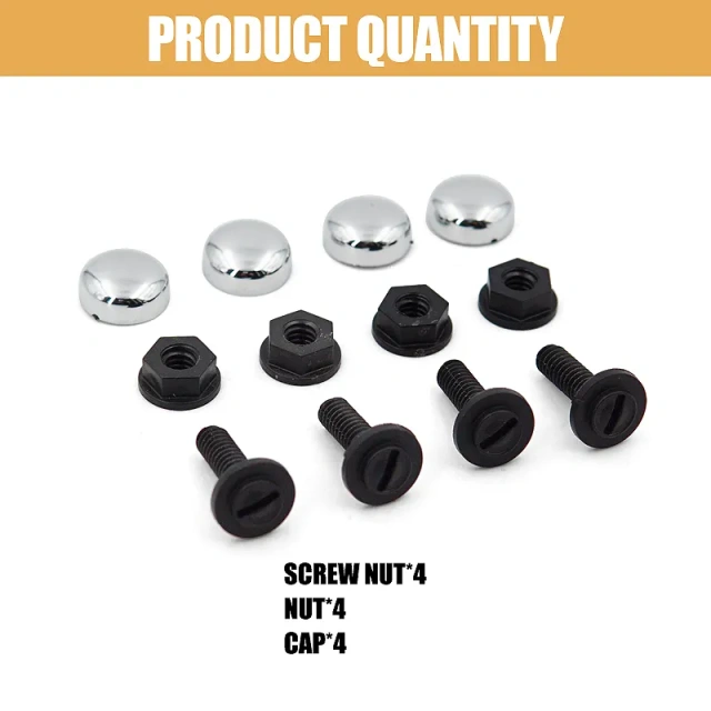 Set of 4 Pack Nylon Car License Plate Fasteners Screws Chrome ABS Caps Cover