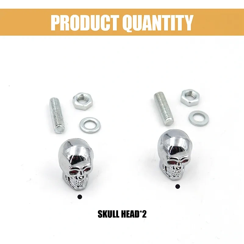 Set of 2 Pack Chrome Die Cast Skull Head License Plate Fasteners Screws