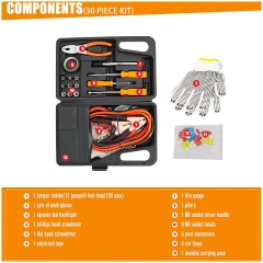 30 pieces Vehicle Tools Car Emergency repair and rescue Kit With Jumper Cables