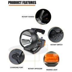 Rechargeable 10 Watt Handheld LED Spotlight Flashlight with Blinking Light 4000mAh Li-ion