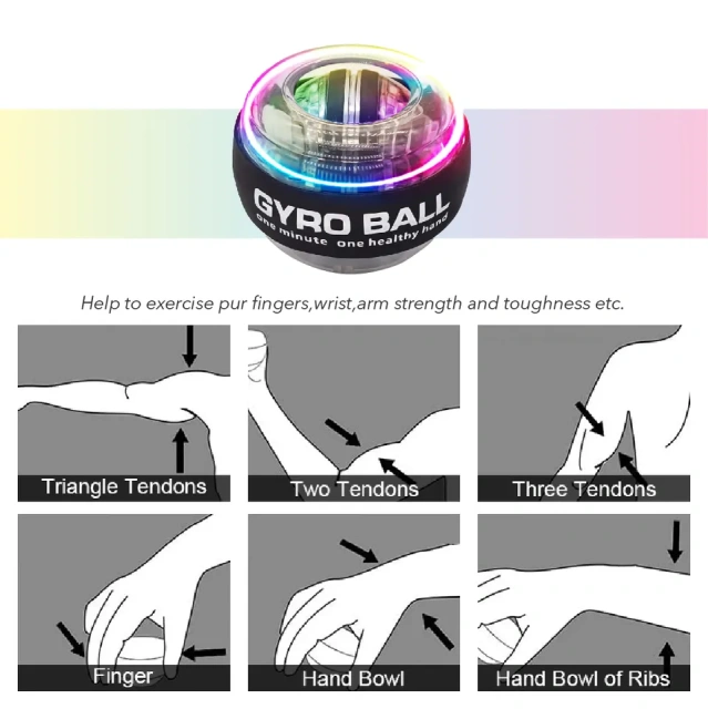 Auto Power Self-starting Wrist Gyro Power Spinner Ball Hand Exercises Ball Black