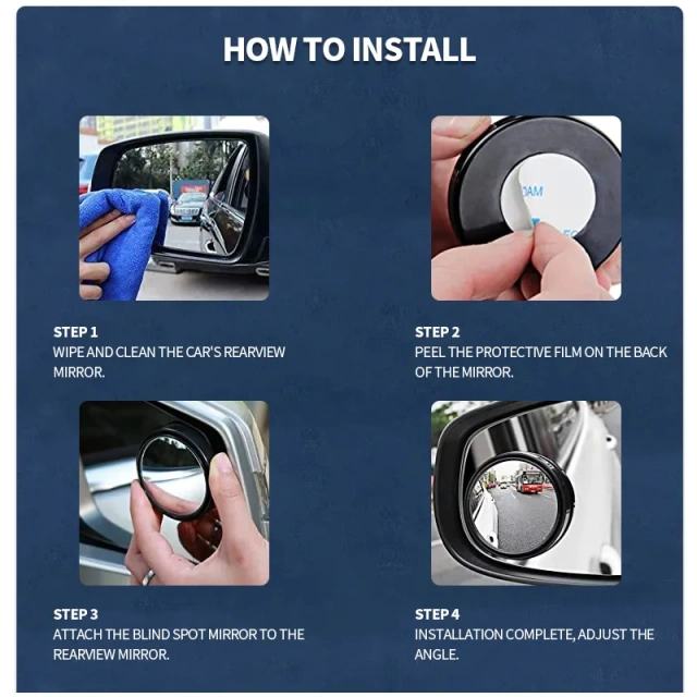 Custom Adjustable Car Blind Spot Mirror Round HD Glass Wide Angle Convex Rear View Side Mirror