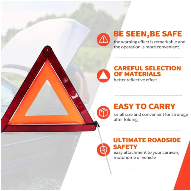 Foldable Red High Visibility Reflective Emergency Safety Warning Sign Triangle for Cars