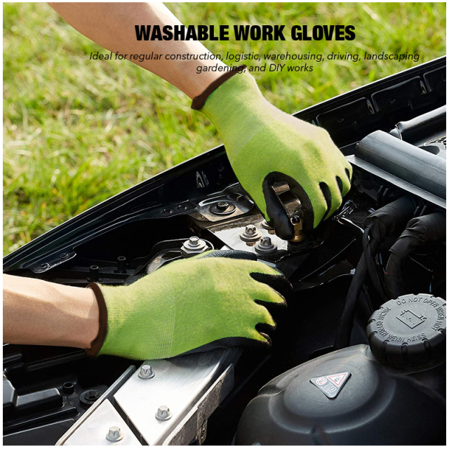 Polyurethane Rubber Latex Coated Fluorescent Gardening Work Safety Gloves for Construction