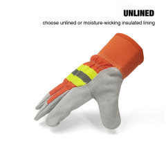 Durable Cowhide Split Leather Heat Resistance Work Gloves With High Reflective Tape