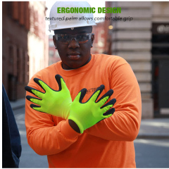 Polyurethane Rubber Latex Coated Fluorescent Gardening Work Safety Gloves for Construction