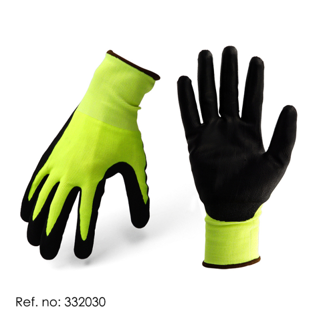 Polyurethane Rubber Latex Coated Fluorescent Gardening Work Safety Gloves for Construction