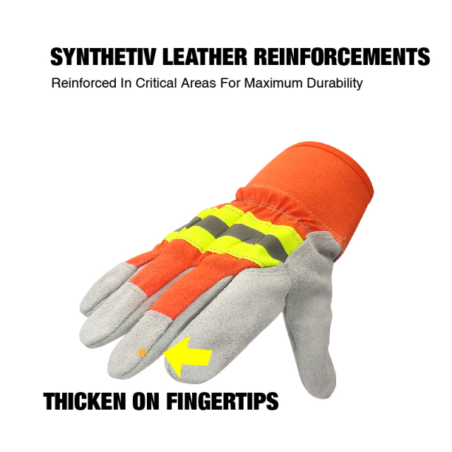 Durable Cowhide Split Leather Heat Resistance Work Gloves With High Reflective Tape