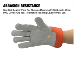 Durable Cowhide Split Leather Heat Resistance Work Gloves With High Reflective Tape