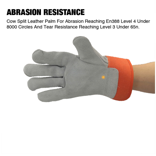 Durable Cowhide Split Leather Heat Resistance Work Gloves With High Reflective Tape
