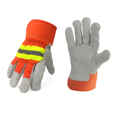 Durable Cowhide Split Leather Heat Resistance Work Gloves With High Reflective Tape