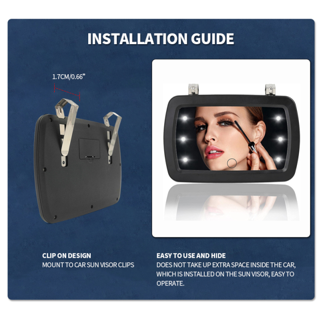 Led Car Make-up Make Up Car Vanity Mirror Visor Attachable with Led Lights