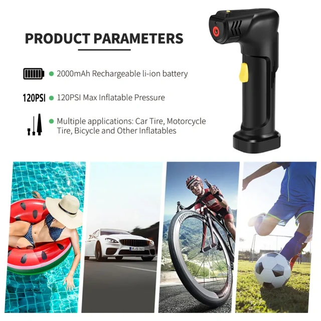 12V Wireless Cordless Rechargeable Digital Display Tyre Compressor Tire Pressure Inflator Gauge Digital for Car/Bike/Balls