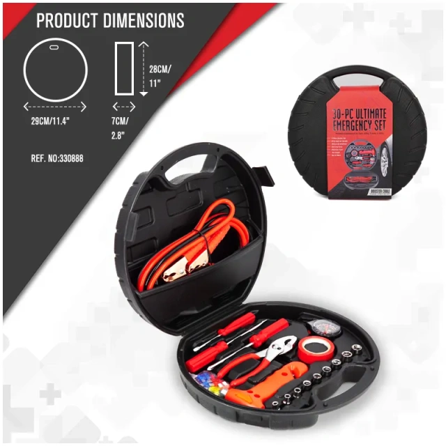 Custom Universal 30 pieces Tool Set Auto Car Emergency repair and rescue Kit With Jumper Cables