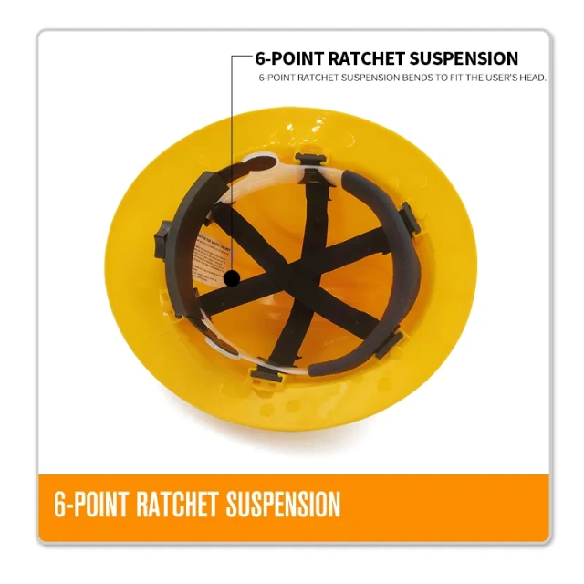 Industrial Full Brim Hard Hat Work Safety Helmet with Adjustable 6 Point Ratchet Suspension