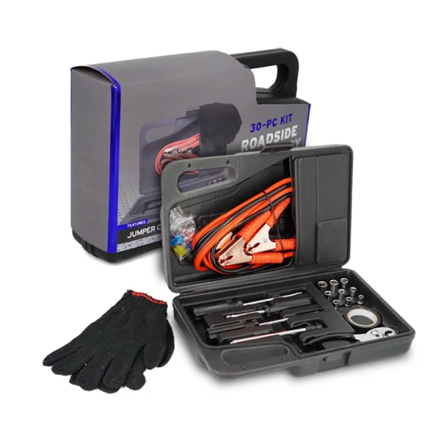 Custom Universal 30 pieces Tool Set Auto Car Emergency repair and rescue Kit With Jumper Cables