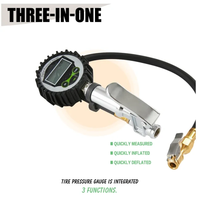 Tire inflating gun with digital tire pressure gauge