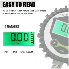 Tire inflating gun with digital tire pressure gauge