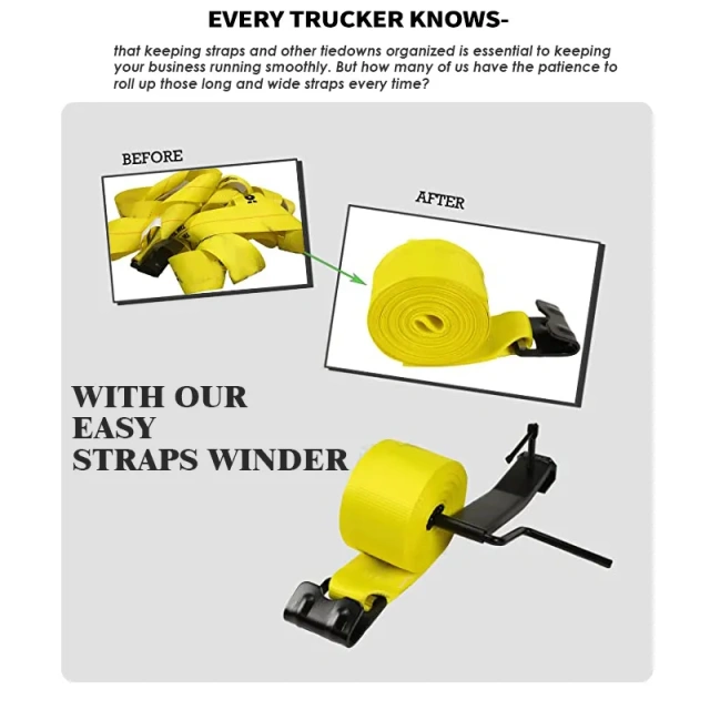Tie-Downs Strap Winder Black Powder Coated Steel Roll-up Flatbed Trailer Winch Straps up Used in Trailers Trucks