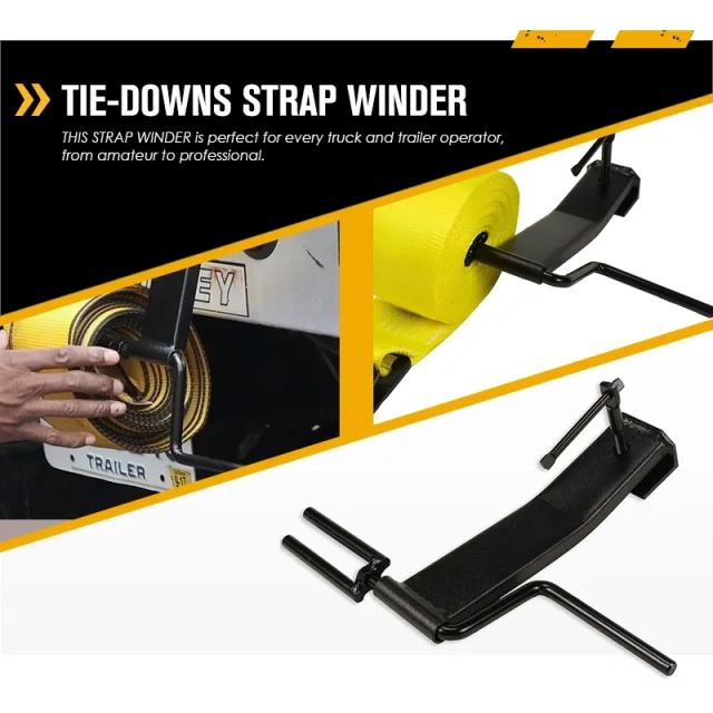 Tie-Downs Strap Winder Black Powder Coated Steel Roll-up Flatbed Trailer Winch Straps up Used in Trailers Trucks