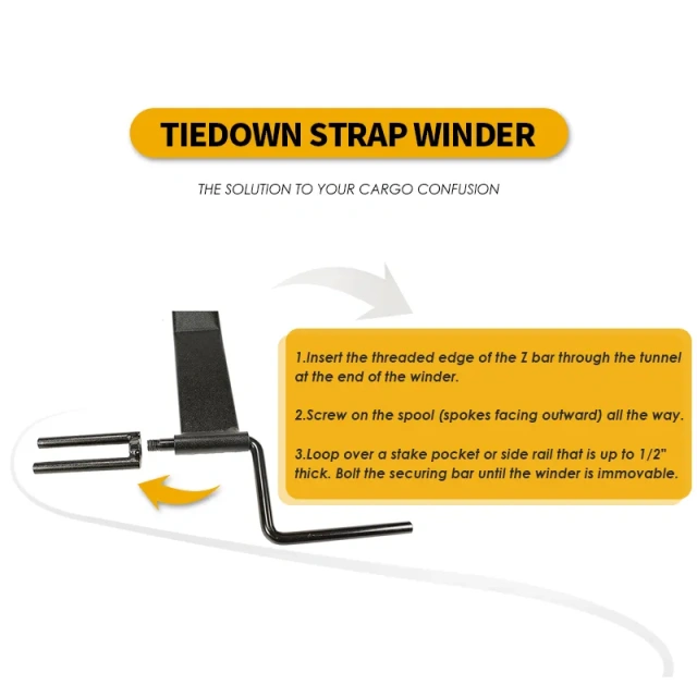 Tie-Downs Strap Winder Black Powder Coated Steel Roll-up Flatbed Trailer Winch Straps up Used in Trailers Trucks