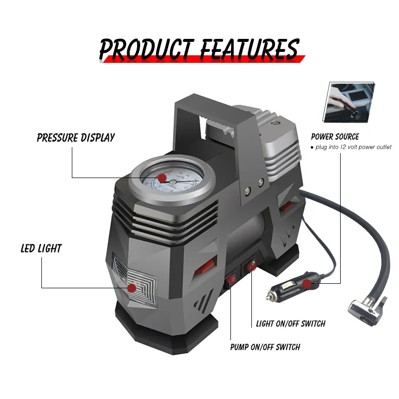 DC12 Volt Portable Electric Hand Mini Car Tyre Air Compressor,Car Tyre Compressor Digital Tire Inflator