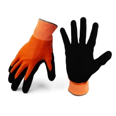 Waterproof Work Gloves Rubber Latex Coated Work Gloves for Construction, Blue, Crinkle Pattern Nitrile Latex Dip Glove