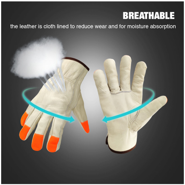 Heavy Duty Durable Cowhide Leather Work Gloves Driver Gloves for Truck Driving, Warehouse, Gardening, Farming