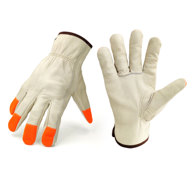 Heavy Duty Durable Cowhide Leather Work Gloves Driver Gloves for Truck Driving, Warehouse, Gardening, Farming