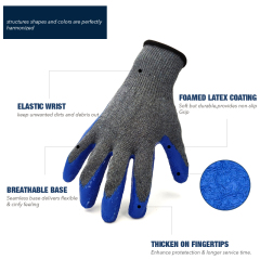 Crinkle Pattern Nitrile Blue Crinkle Coated Rubber Latex Coated Working Hand Gloves For Construction
