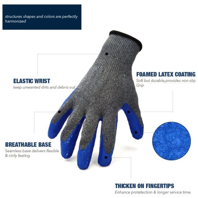 Crinkle Pattern Nitrile Blue Crinkle Coated Rubber Latex Coated Working Hand Gloves For Construction