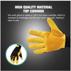 Cowhide Split Leather Work Gloves Heavy Duty Truck Driving For Warehouse Gardening Farm