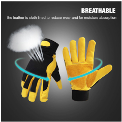 Cowhide Split Leather Work Gloves Heavy Duty Truck Driving For Warehouse Gardening Farm