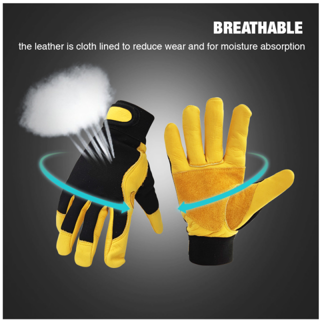 Cowhide Split Leather Work Gloves Heavy Duty Truck Driving For Warehouse Gardening Farm