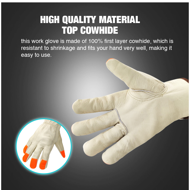 Heavy Duty Durable Cowhide Leather Work Gloves Driver Gloves for Truck Driving, Warehouse, Gardening, Farming