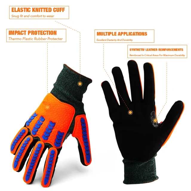 Heavy Duty Work Gloves TPR Protector Impact Gloves Men Anti Vibration Mechanic Work Gloves