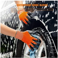 Waterproof Work Gloves Rubber Latex Coated Work Gloves for Construction, Blue, Crinkle Pattern Nitrile Latex Dip Glove