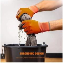 Waterproof Work Gloves Rubber Latex Coated Work Gloves for Construction, Blue, Crinkle Pattern Nitrile Latex Dip Glove