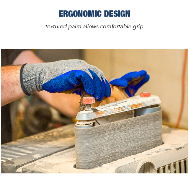 Crinkle Pattern Nitrile Blue Crinkle Coated Rubber Latex Coated Working Hand Gloves For Construction