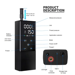 Wireless Cordless Rechargeable Digital Display Tyre Compressor Tire Inflator for Car/Motorbike/Bike/Balls