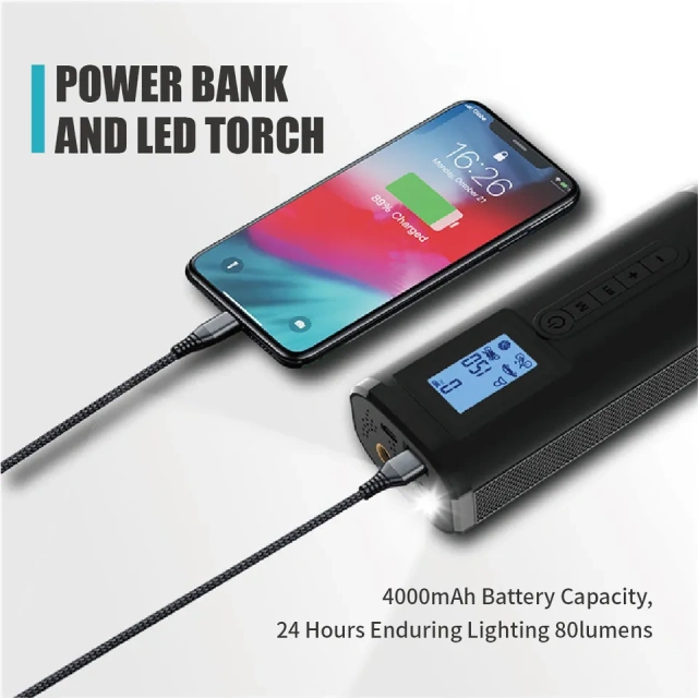 Wireless Cordless Rechargeable Digital Display Tyre Compressor Tire Inflator for Car/Motorbike/Bike/Balls