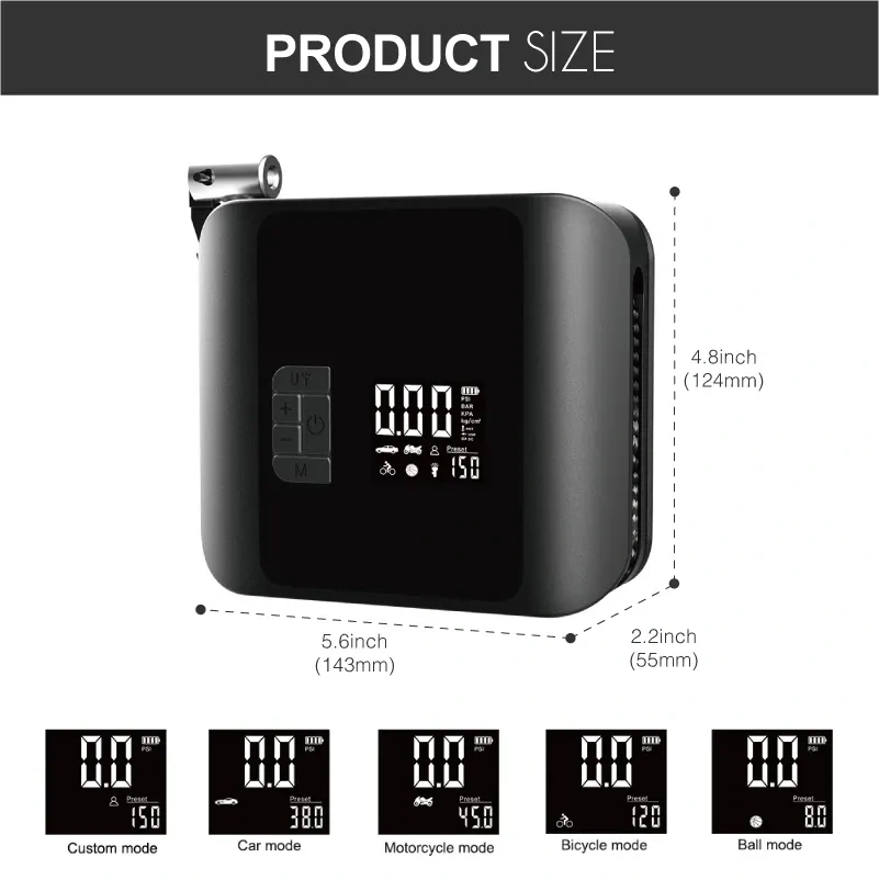 12V Wireless Cordless Rechargeable Digital Display Tyre Compressor Tire Inflator for Car/Bike/Balls